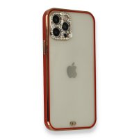 Newface iPhone 12 Pro Kılıf Liva Taşlı Silikon - Kırmızı