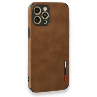 Newface iPhone 12 Pro Kılıf Loop Deri Silikon - Kahverengi