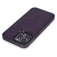Newface iPhone 12 Pro Kılıf Ozzi Magsafe Deri Kapak - Derin Mor
