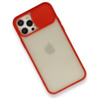 Newface iPhone 12 Pro Kılıf Palm Buzlu Kamera Sürgülü Silikon - Kırmızı