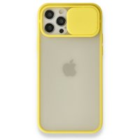 Newface iPhone 12 Pro Kılıf Palm Buzlu Kamera Sürgülü Silikon - Sarı