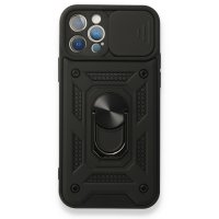 Newface iPhone 12 Pro Kılıf Pars Lens Yüzüklü Silikon - Siyah