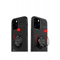 Newface iPhone 12 Pro Kılıf Range Yüzüklü Silikon - Siyah-Kırmızı