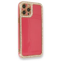 Newface iPhone 12 Pro Kılıf Solo Taşlı Silikon - Pembe