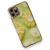 Newface iPhone 12 Pro Max Kılıf Çiçekli Silikon - Yeşil