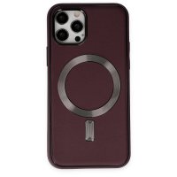 Newface iPhone 12 Pro Max Kılıf Coco Deri Magneticsafe Silikon - Bordo