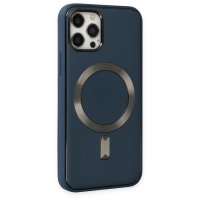Newface iPhone 12 Pro Max Kılıf Coco Deri Magneticsafe Silikon - Lacivert