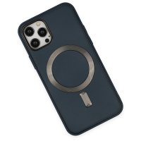 Newface iPhone 12 Pro Max Kılıf Coco Deri Magneticsafe Silikon - Lacivert