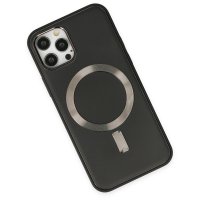 Newface iPhone 12 Pro Max Kılıf Coco Deri Magneticsafe Silikon - Siyah