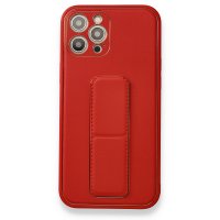 Newface iPhone 12 Pro Max Kılıf Coco Deri Standlı Kapak - Kırmızı