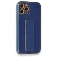 Newface iPhone 12 Pro Max Kılıf Coco Karbon Standlı Kapak  - Mavi