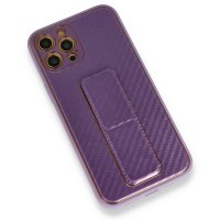 Newface iPhone 12 Pro Max Kılıf Coco Karbon Standlı Kapak - Mor