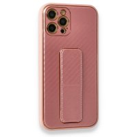 Newface iPhone 12 Pro Max Kılıf Coco Karbon Standlı Kapak  - Pembe