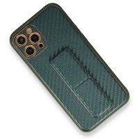 Newface iPhone 12 Pro Max Kılıf Coco Karbon Standlı Kapak - Yeşil