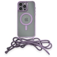 Newface iPhone 12 Pro Max Kılıf Divo Lazer Askılı Magsafe Kapak - Lila