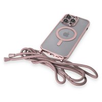 Newface iPhone 12 Pro Max Kılıf Divo Lazer Askılı Magsafe Kapak - Pembe