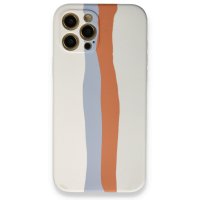 Newface iPhone 12 Pro Max Kılıf Ebruli Lansman Silikon - Beyaz-Turuncu