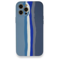 Newface iPhone 12 Pro Max Kılıf Ebruli Lansman Silikon - Mavi-Gri