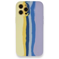 Newface iPhone 12 Pro Max Kılıf Ebruli Lansman Silikon - Sarı-Lila