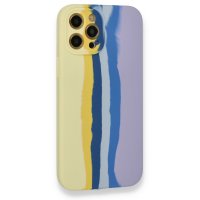 Newface iPhone 12 Pro Max Kılıf Ebruli Lansman Silikon - Sarı-Lila