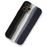 Newface iPhone 12 Pro Max Kılıf Ebruli Lansman Silikon - Siyah-Lacivert