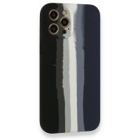 Newface iPhone 12 Pro Max Kılıf Ebruli Lansman Silikon - Siyah-Lacivert