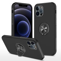Newface iPhone 12 Pro Max Kılıf Elit Yüzüklü Kapak - Siyah