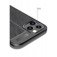 Newface iPhone 12 Pro Max Kılıf Focus Derili Silikon - Siyah
