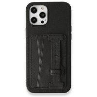 Newface iPhone 12 Pro Max Kılıf HD Deri Kartvizitli Kapak - Siyah