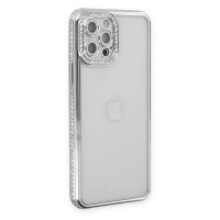 Newface iPhone 12 Pro Max Kılıf Joke Taşlı Silikon - Gümüş