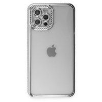 Newface iPhone 12 Pro Max Kılıf Joke Taşlı Silikon - Gümüş