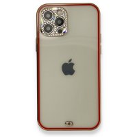 Newface iPhone 12 Pro Max Kılıf Liva Taşlı Silikon - Kırmızı