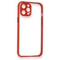 Newface iPhone 12 Pro Max Kılıf Miami Şeffaf Silikon - Kırmızı