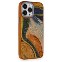 Newface iPhone 12 Pro Max Kılıf Moda Simli Kapak - Kahverengi