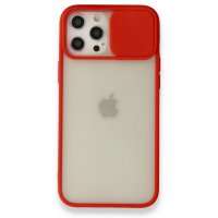 Newface iPhone 12 Pro Max Kılıf Palm Buzlu Kamera Sürgülü Silikon - Kırmızı