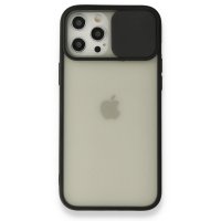 Newface iPhone 12 Pro Max Kılıf Palm Buzlu Kamera Sürgülü Silikon - Siyah