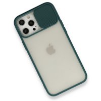 Newface iPhone 12 Pro Max Kılıf Palm Buzlu Kamera Sürgülü Silikon - Yeşil