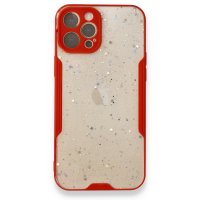 Newface iPhone 12 Pro Max Kılıf Platin Simli Silikon - Kırmızı