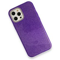 Newface iPhone 12 Pro Max Kılıf Simli Katmanlı Silikon - Mor