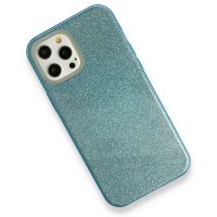 Newface iPhone 12 Pro Max Kılıf Simli Katmanlı Silikon - Turkuaz