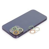 Newface iPhone 12 Pro Max Renkli Kamera Lens Koruma Cam - Sarı-Turuncu