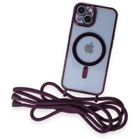 Newface iPhone 13 Kılıf Divo Lazer Askılı Magsafe Kapak - Derin Mor
