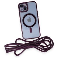 Newface iPhone 13 Kılıf Divo Lazer Askılı Magsafe Kapak - Derin Mor