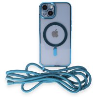 Newface iPhone 13 Kılıf Divo Lazer Askılı Magsafe Kapak - Sierra Blue