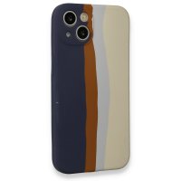 Newface iPhone 13 Kılıf Ebruli Lansman Silikon - Lacivert-Krem