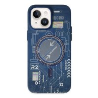 Newface iPhone 13 Kılıf Fosforlu Metal Slim Magneticsafe Kapak - Mavi