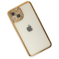 Newface iPhone 13 Kılıf Joke Taşlı Silikon - Gold