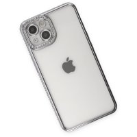 Newface iPhone 13 Kılıf Joke Taşlı Silikon - Gümüş