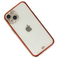 Newface iPhone 13 Kılıf Liva Taşlı Silikon - Kırmızı
