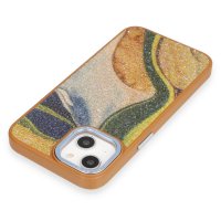 Newface iPhone 13 Kılıf Moda Simli Kapak - Kahverengi